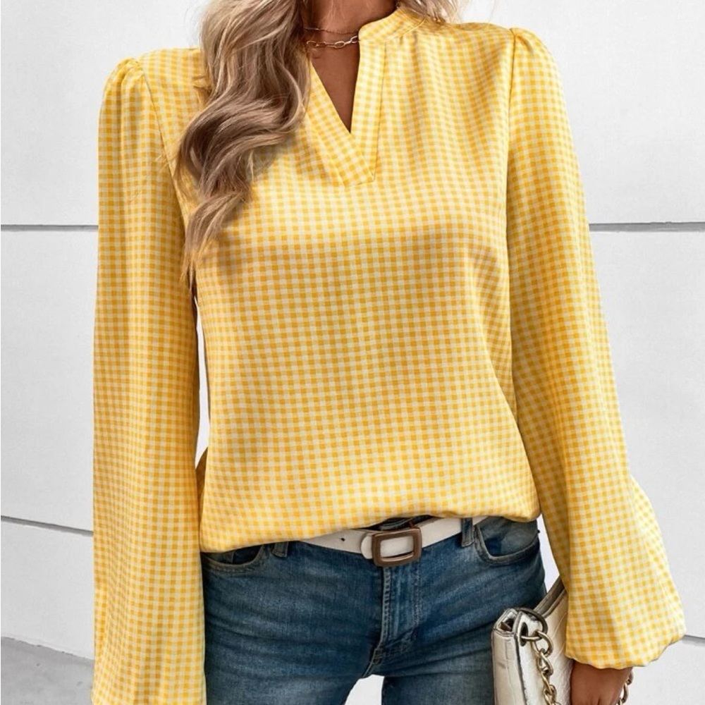 New gingham yellow long sleeve blouse - Picture 7 of 7